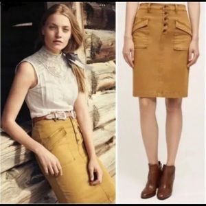 Pilcro Skirt Women’s SZ 0 Caramel Chino Button Fly Pockets Pencil Anthropologie
